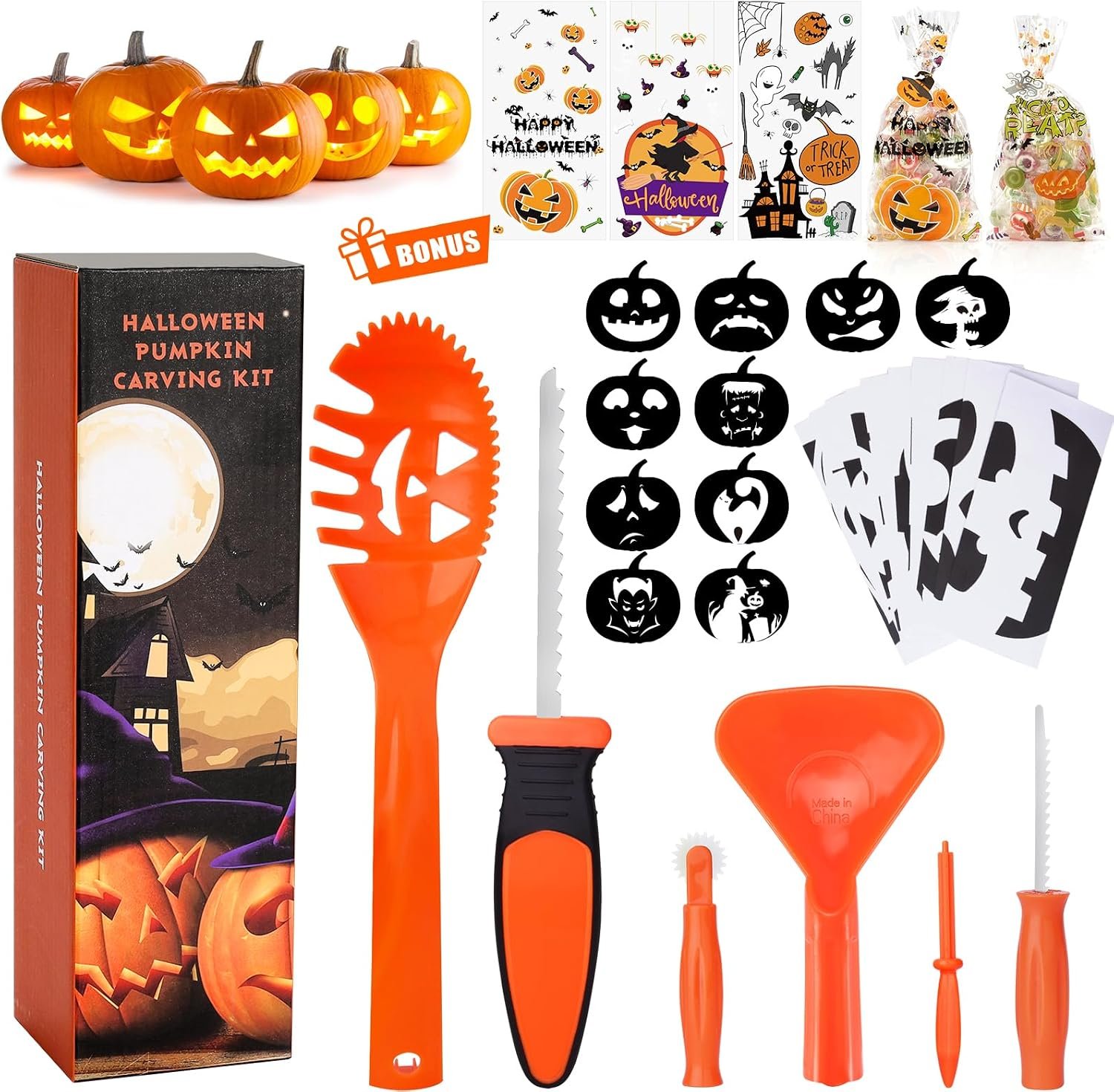 SKINOSM Pumpkin Carving Kit for Kids, 6 Easy Stainless Steel Tools
