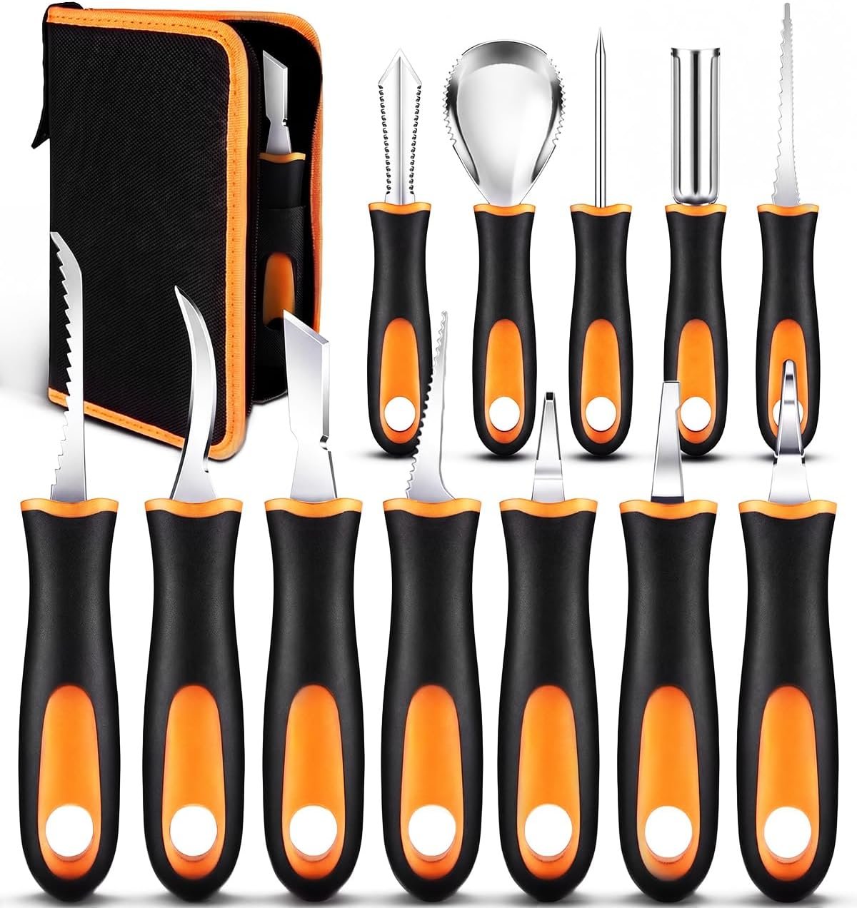 Pumpkin Carving Kit, 13 Piece Professional Heavy Duty Stainless Steel Tools