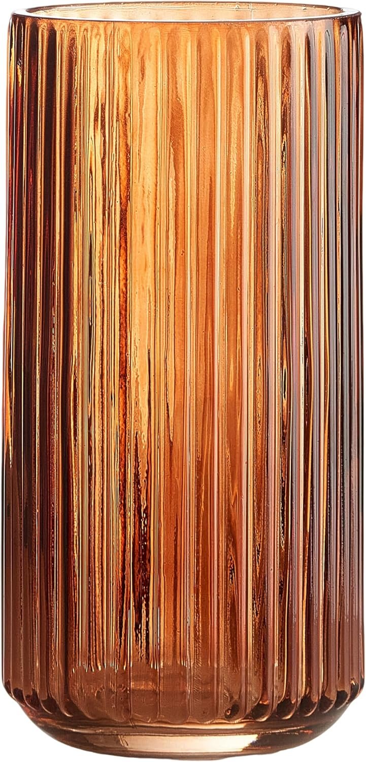 TIMEFOTO 7.5 Inch Amber Glass Fall Vase, Hand Blown, Striped