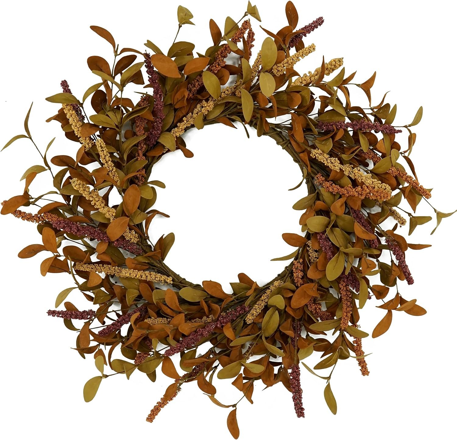 20 Inch Fall Eucalyptus Wreath for Front Door, Mixed Grain