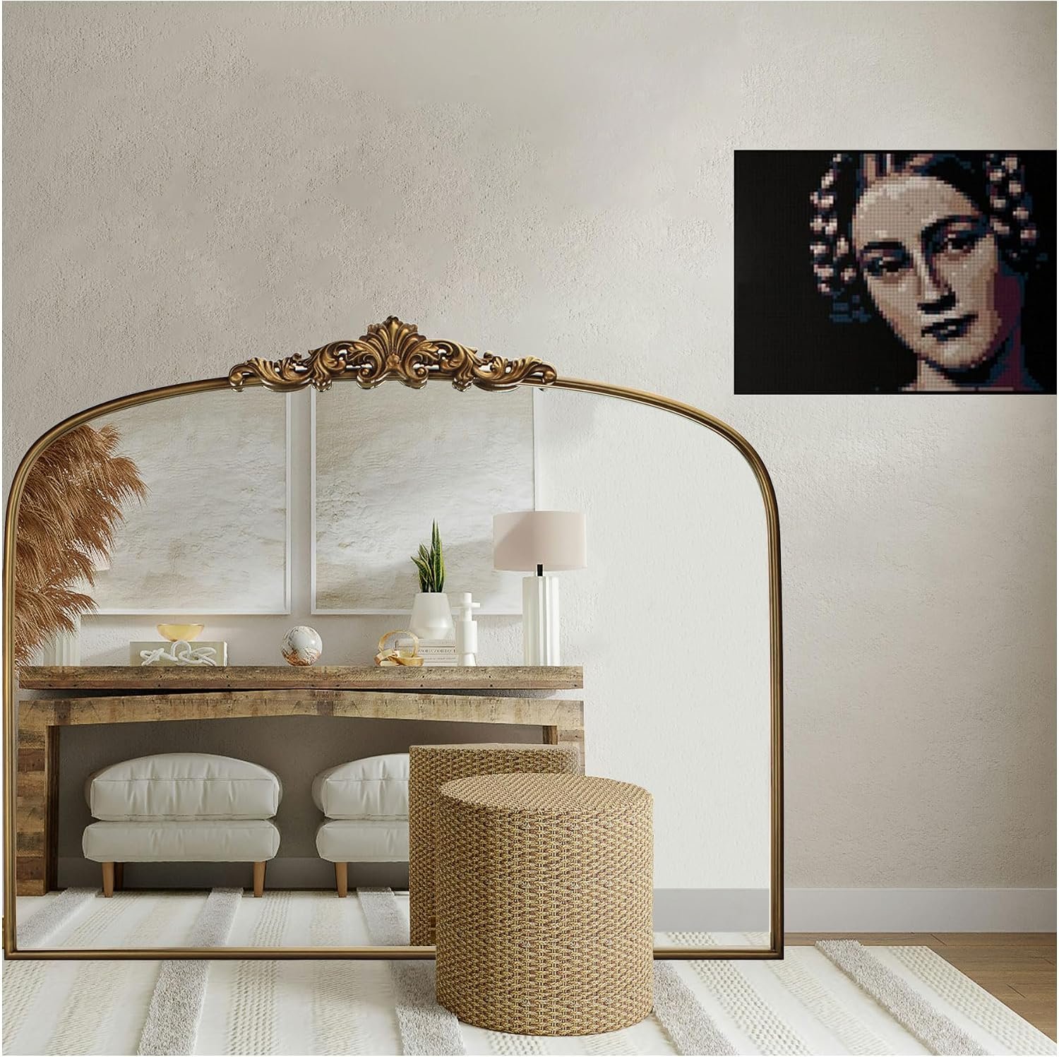 Vintage Gold Arched Antique Wall Mirror, 36 x 30 Inch
