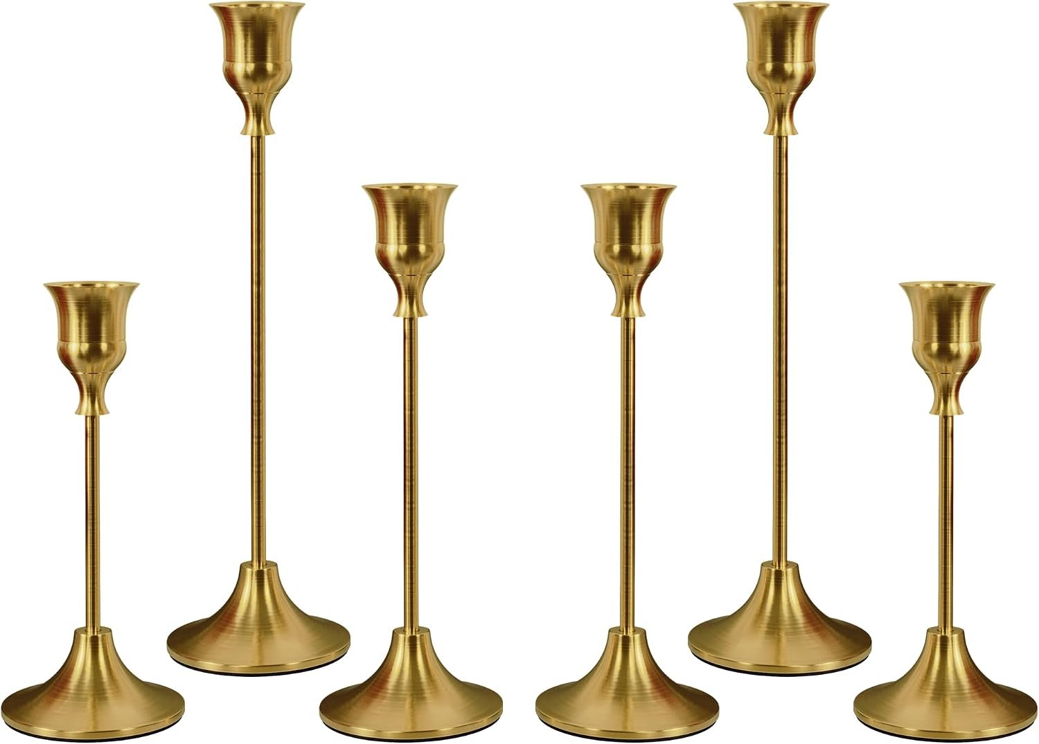 NLBTW Brass Gold Taper Candlestick Holders, Set of 6