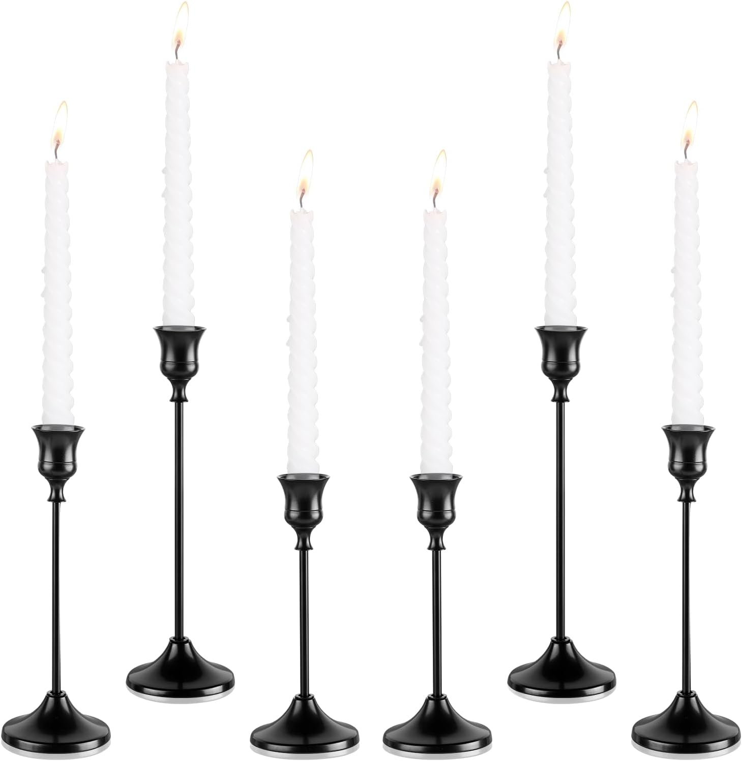 Black Metal Taper Candle Holders, 6 Pcs, Candlestick Set
