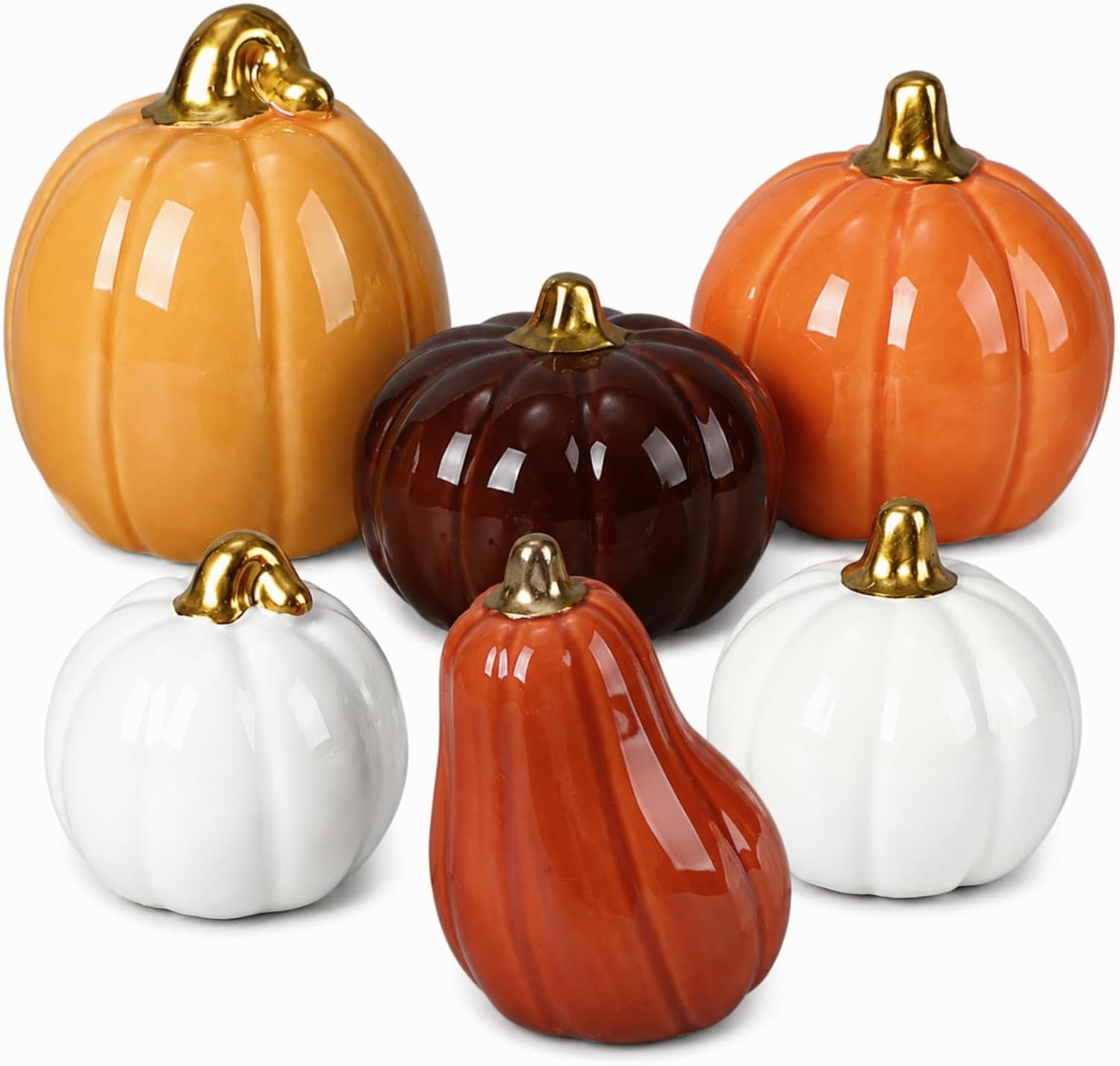 Thyle Orange Ceramic Pumpkin Fall Table Decor, 6 Pcs