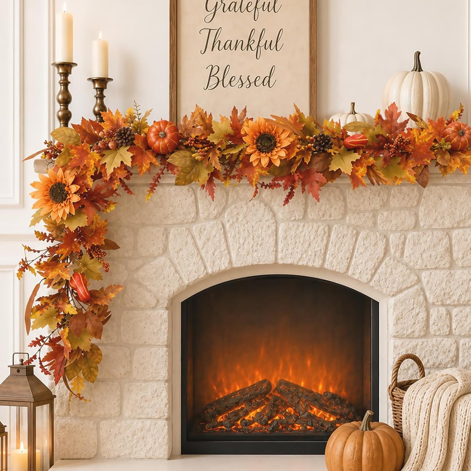 Fall Leaves Garland for Mantle, Thanksgiving Autumn Decoration