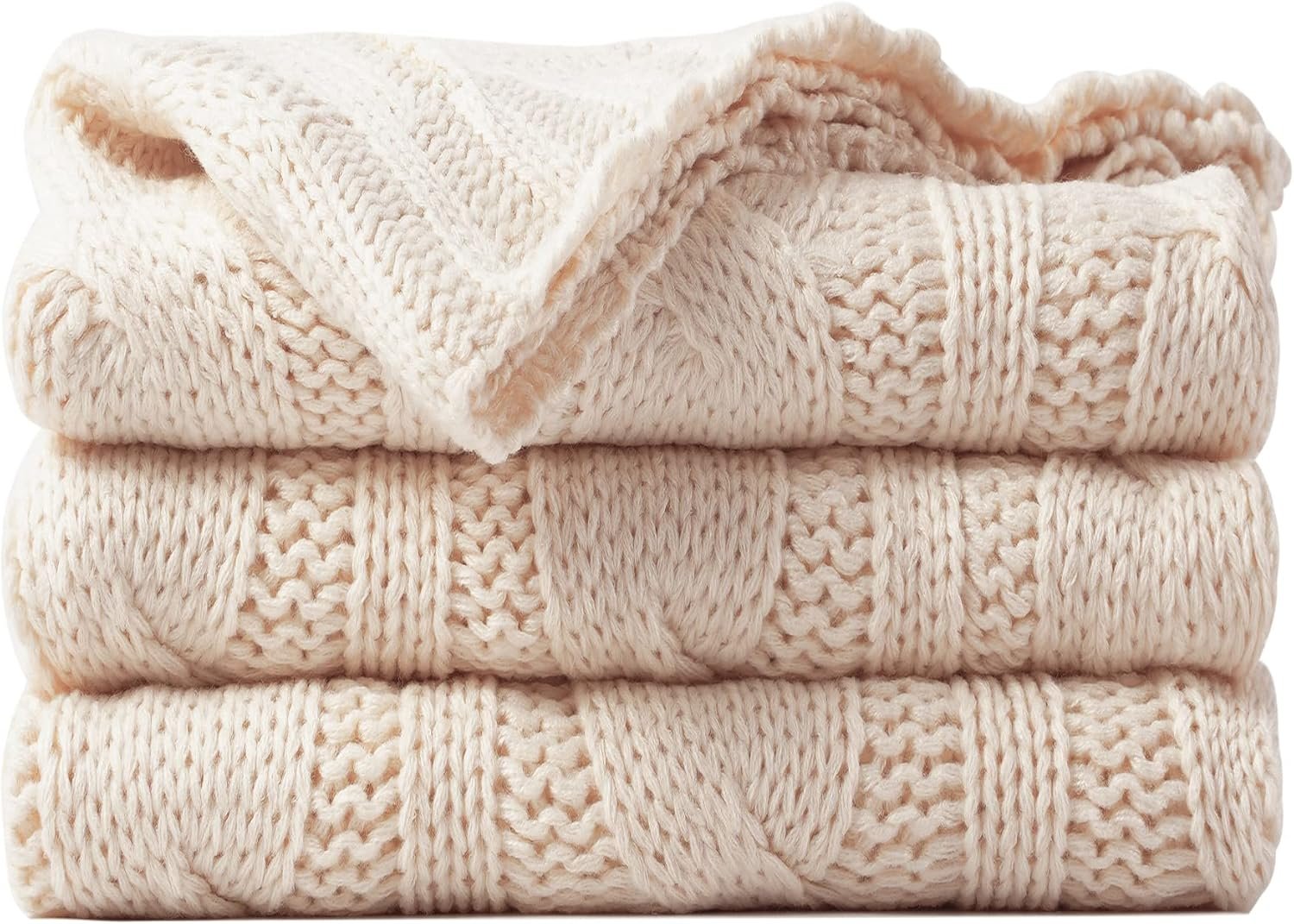 Battilo Cream Ivory Cable Knit Throw Blanket