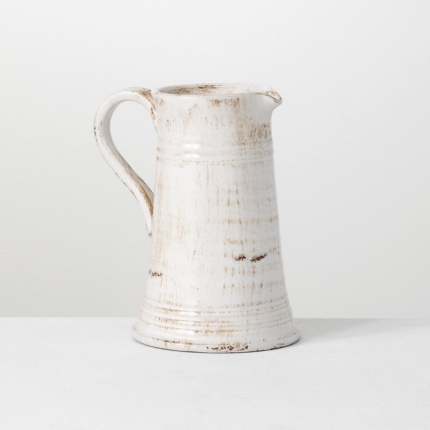 Sullivans Modern Farmhouse Decorative Ceramic Pitcher, Distressed Off-White