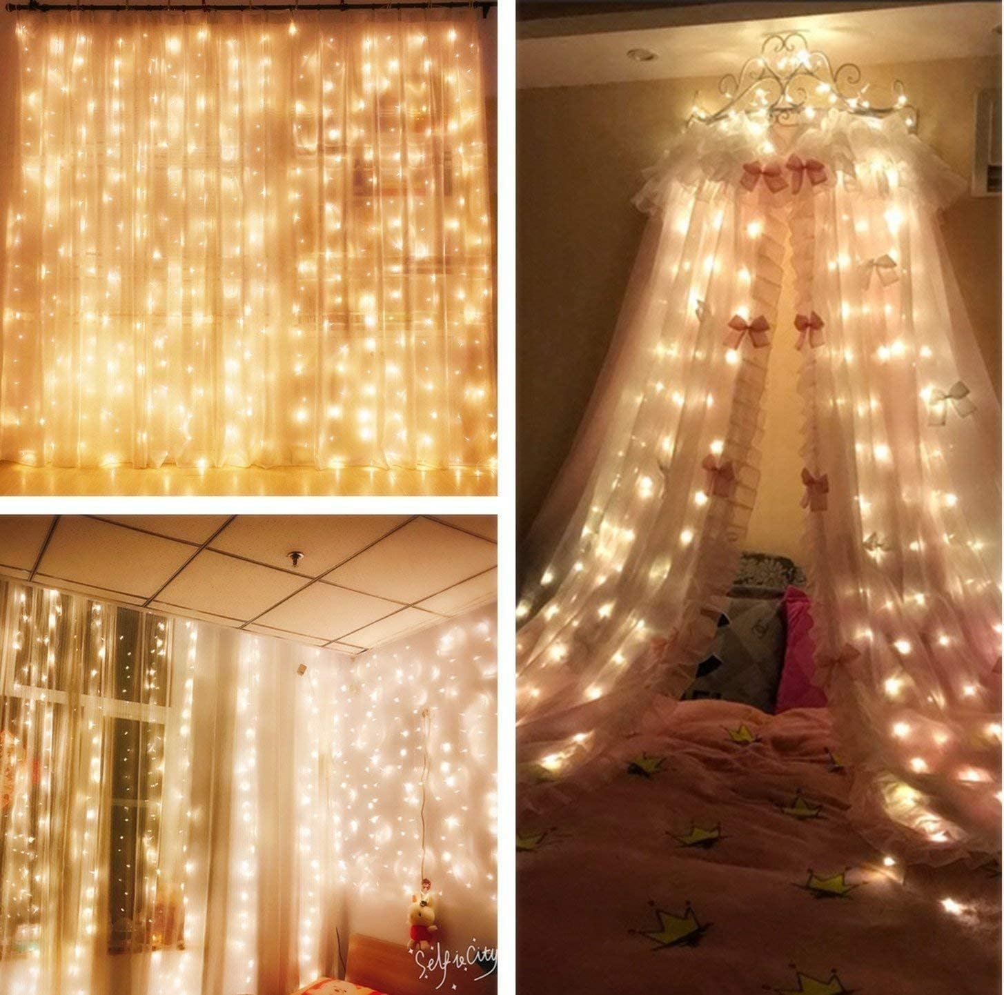 MZD8391 Curtain String Lights, Warm White Fairy Lights for Bed Canopy
