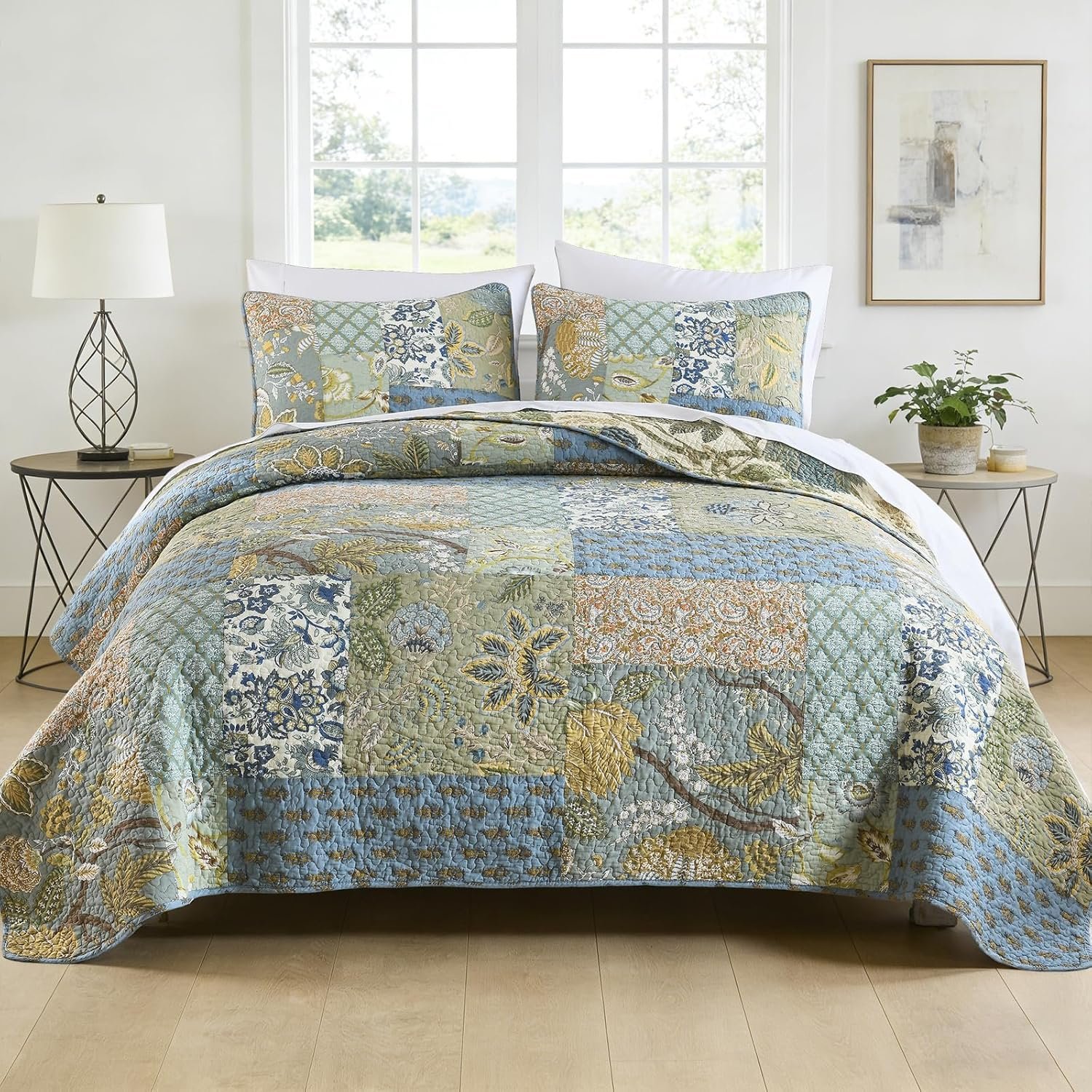 DECMAY Queen Size Quilt Set, 100% Cotton, Handmade Patchwork