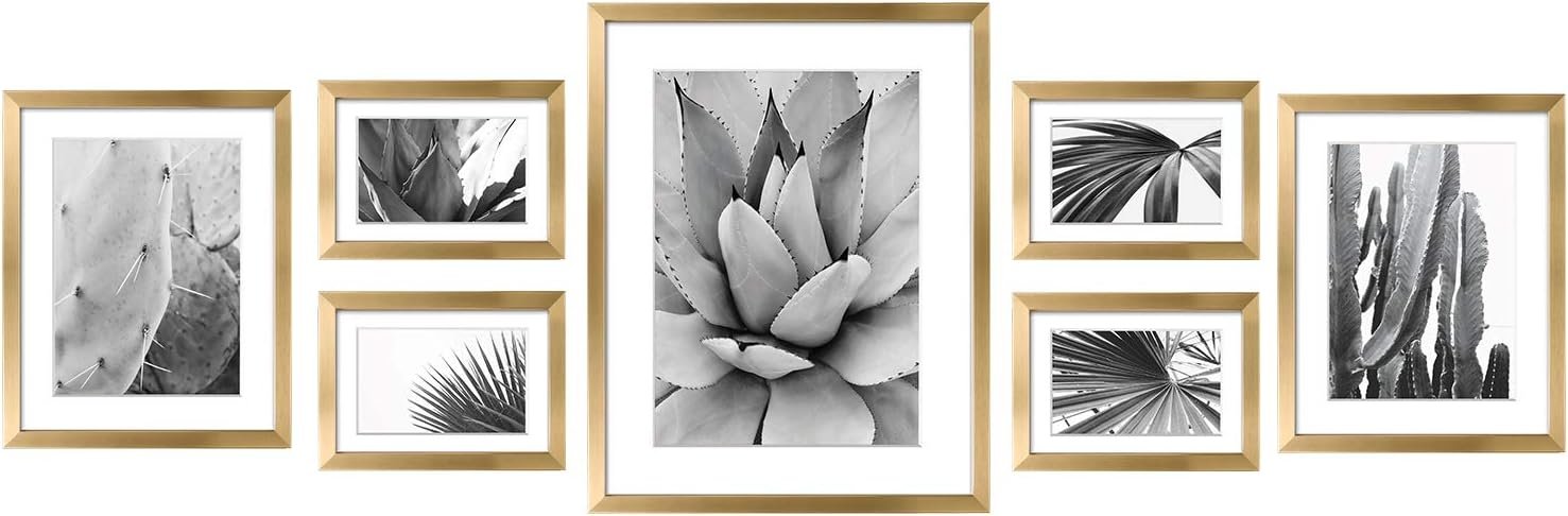 ArtbyHannah 7-Pack Gold Gallery Wall Picture Frames with Botanical Art Prints