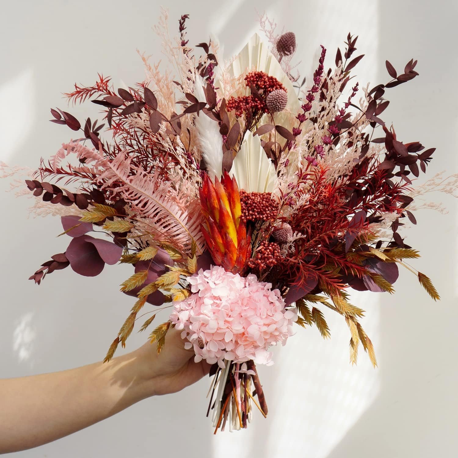 Natural Dried Flower Bouquet, Boho Pampas Grass and Eucalyptus
