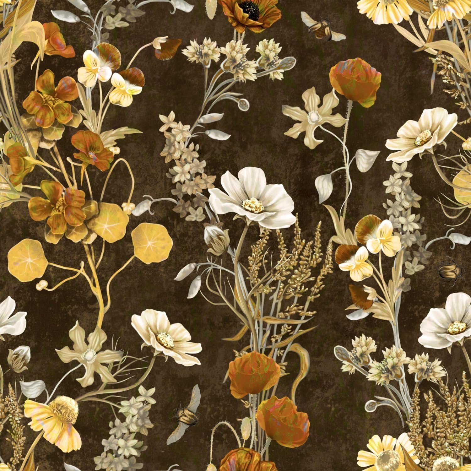 Idomural Dark Floral Peel and Stick Wallpaper, Moody Brown Vintage Botanical