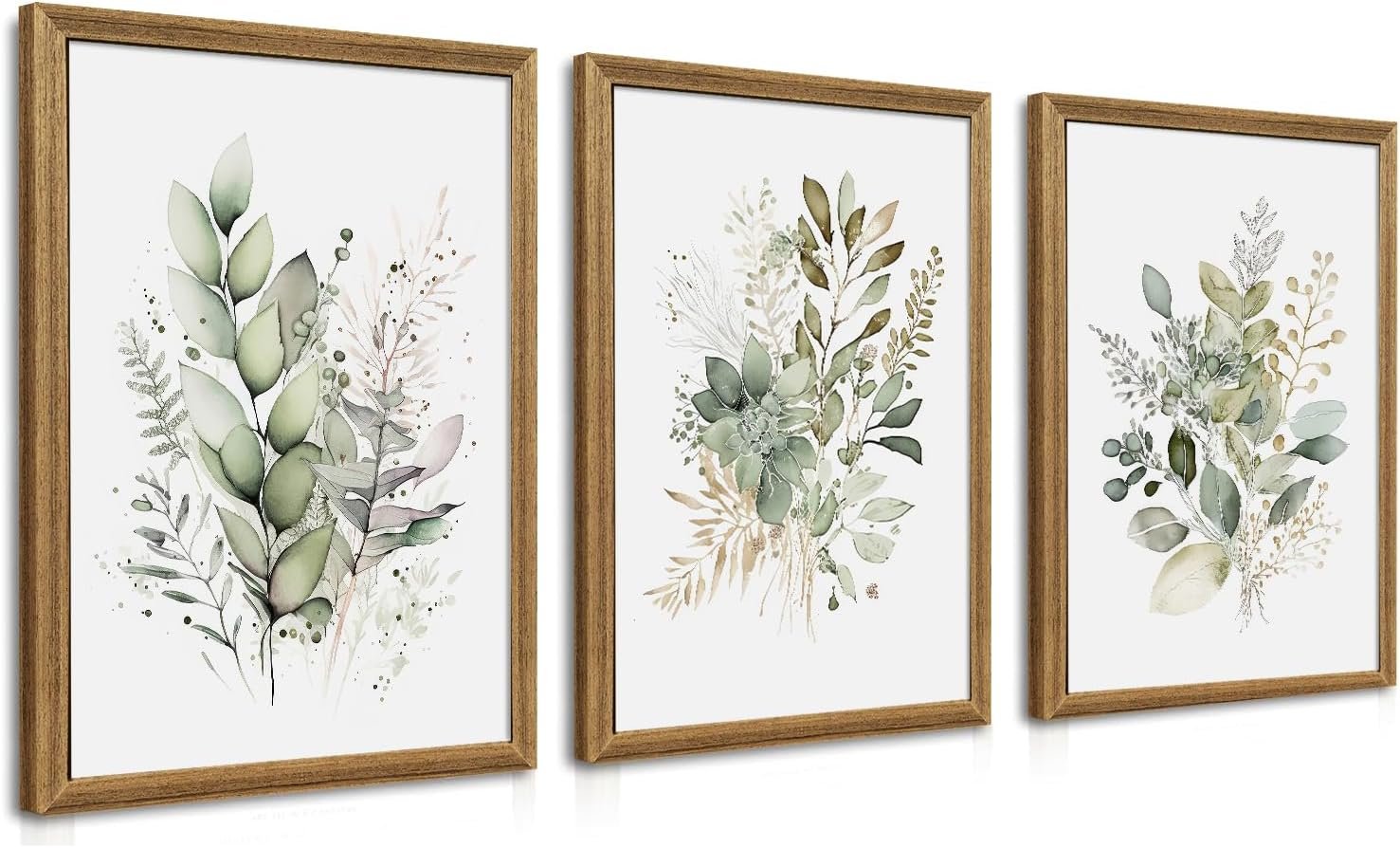 WRFON Framed Sage Green Botanical Wall Art Set of 3, Watercolor Eucalyptus
