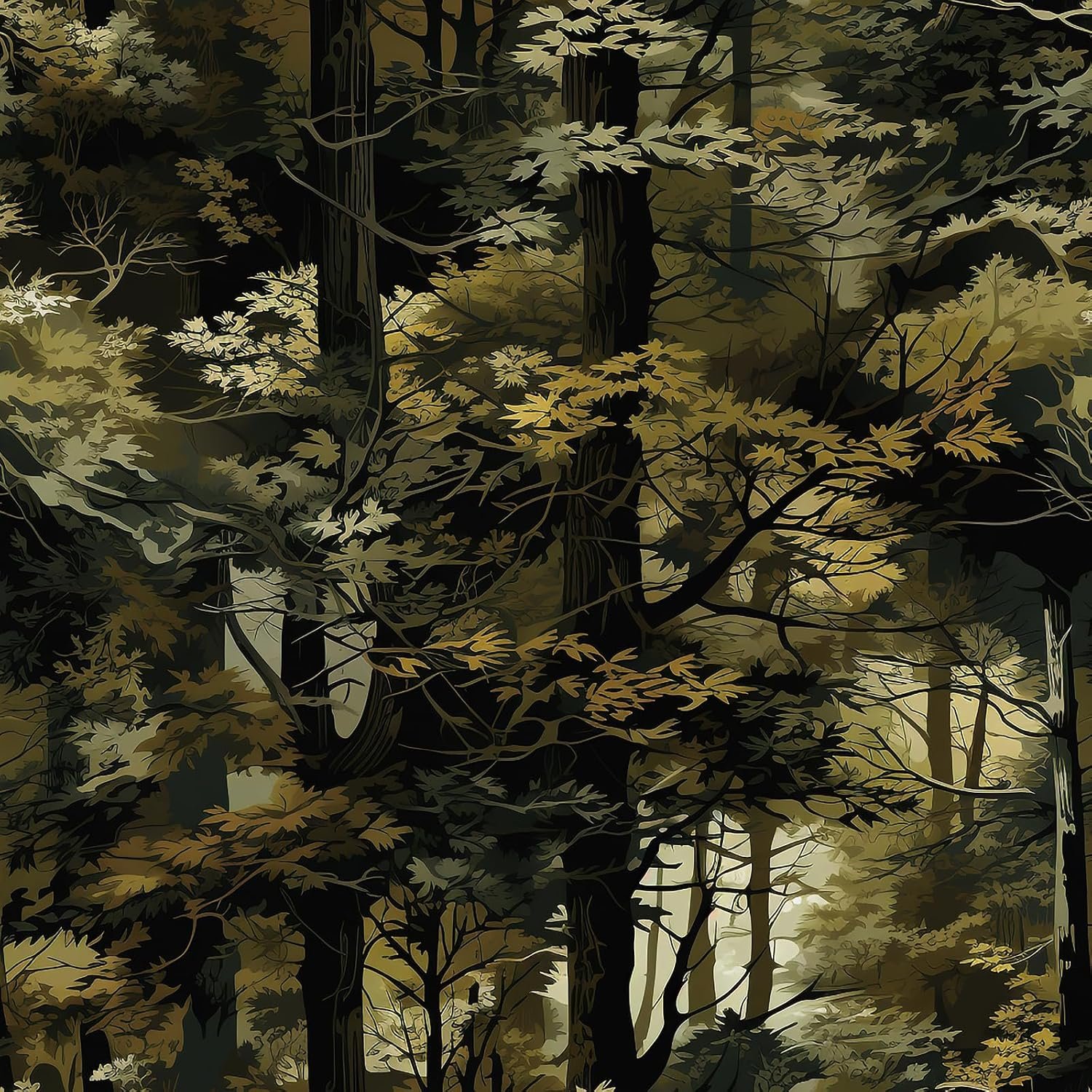 HelloWall Dark Green Forest Wallpaper, Peel and Stick, Moody Botanical