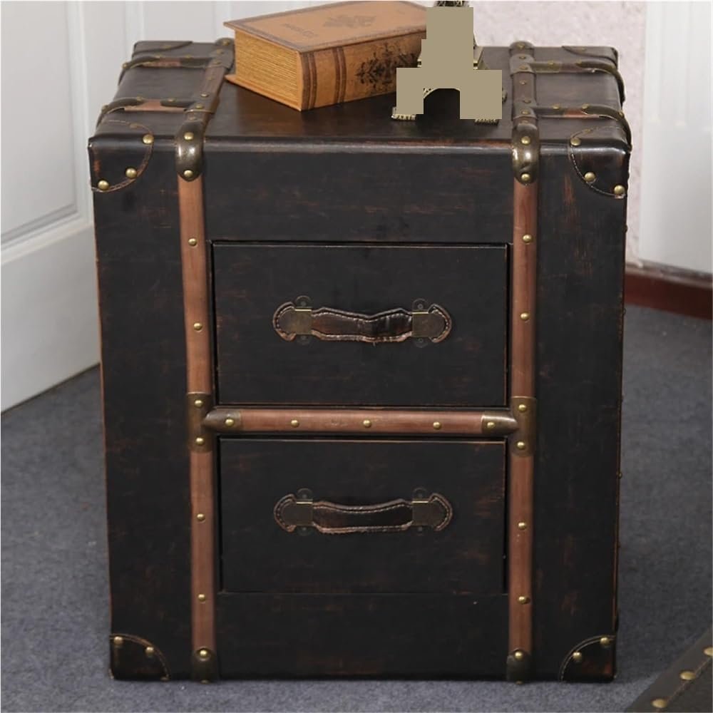 Vintage Trunk Nightstand with Drawers, Retro Suitcase Bedside Table