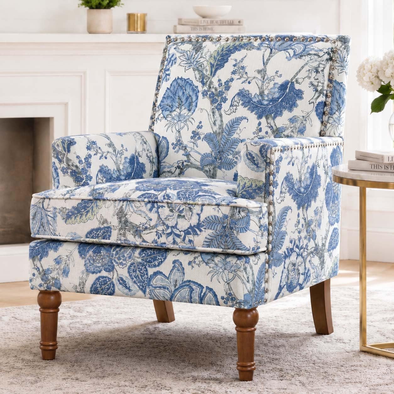 Vintage Floral Accent Chair, Upholstered High Back Lounge Armchair