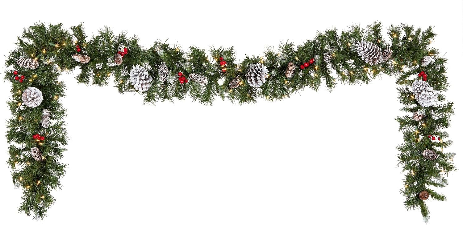 National Tree Company 9ft Pre-Lit Frosted Berry Christmas Garland