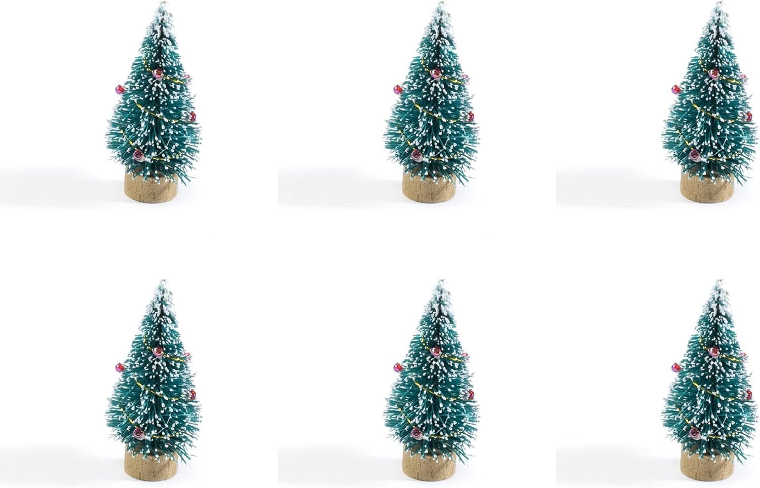 2 Inch Miniature Green Bottle Brush Christmas Trees on Wood Bases, 6 Trees