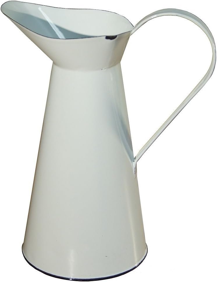 10 Inch Vintage Inspired White Metal Enamel Pitcher Vase
