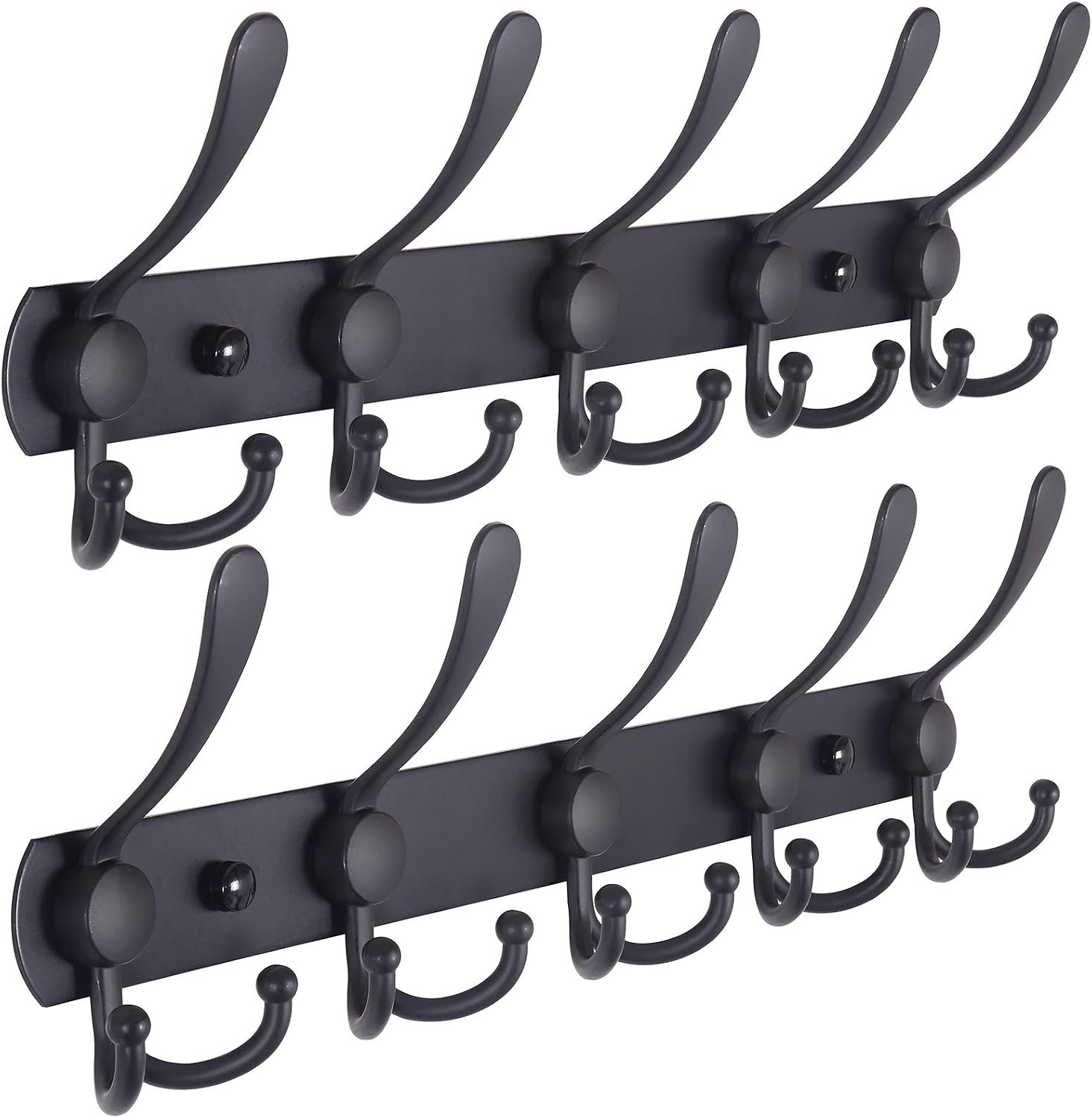 Dseap Wall Mounted Coat Rack, 5 Tri Hooks, Black