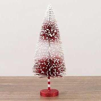 Set of 3 Red and White Stripe Bottle Brush Christmas Trees, 10 Inch