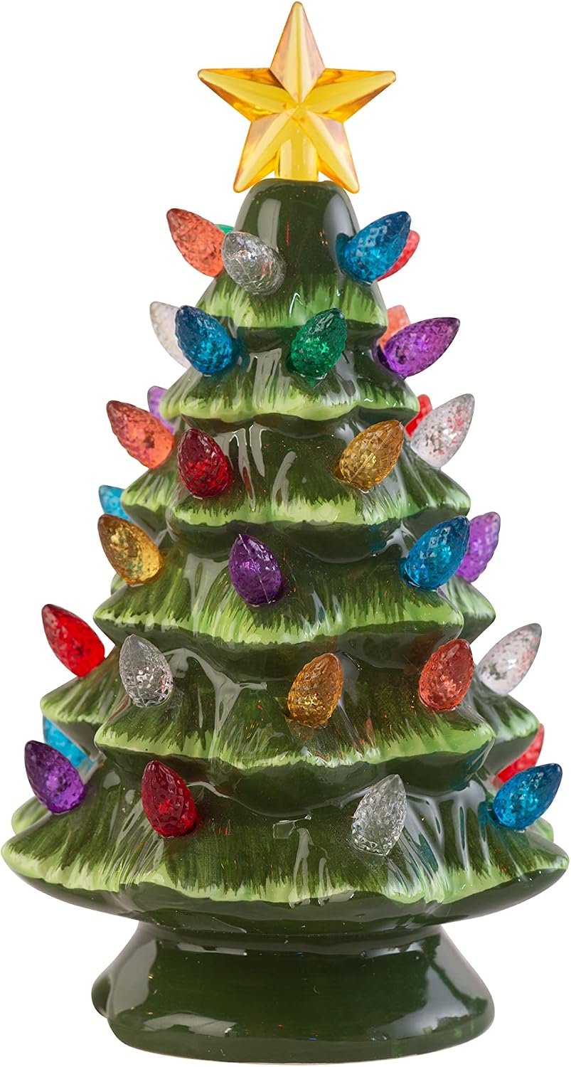 Small Vintage Ceramic Christmas Tree with Multi-Color Lights, 6.75 Inch