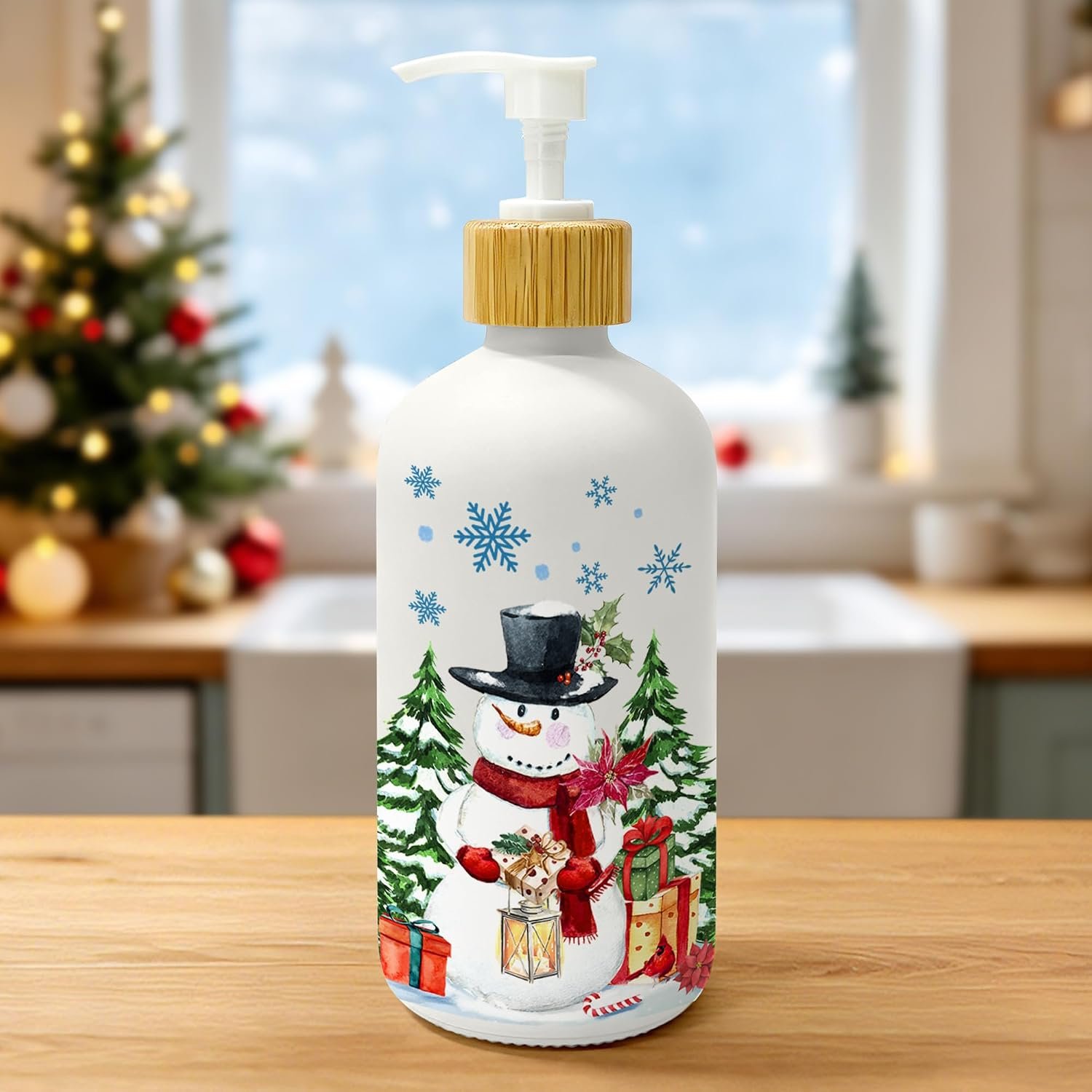 Hexagram Christmas Soap Dispenser, Red and White Snowflake Glass