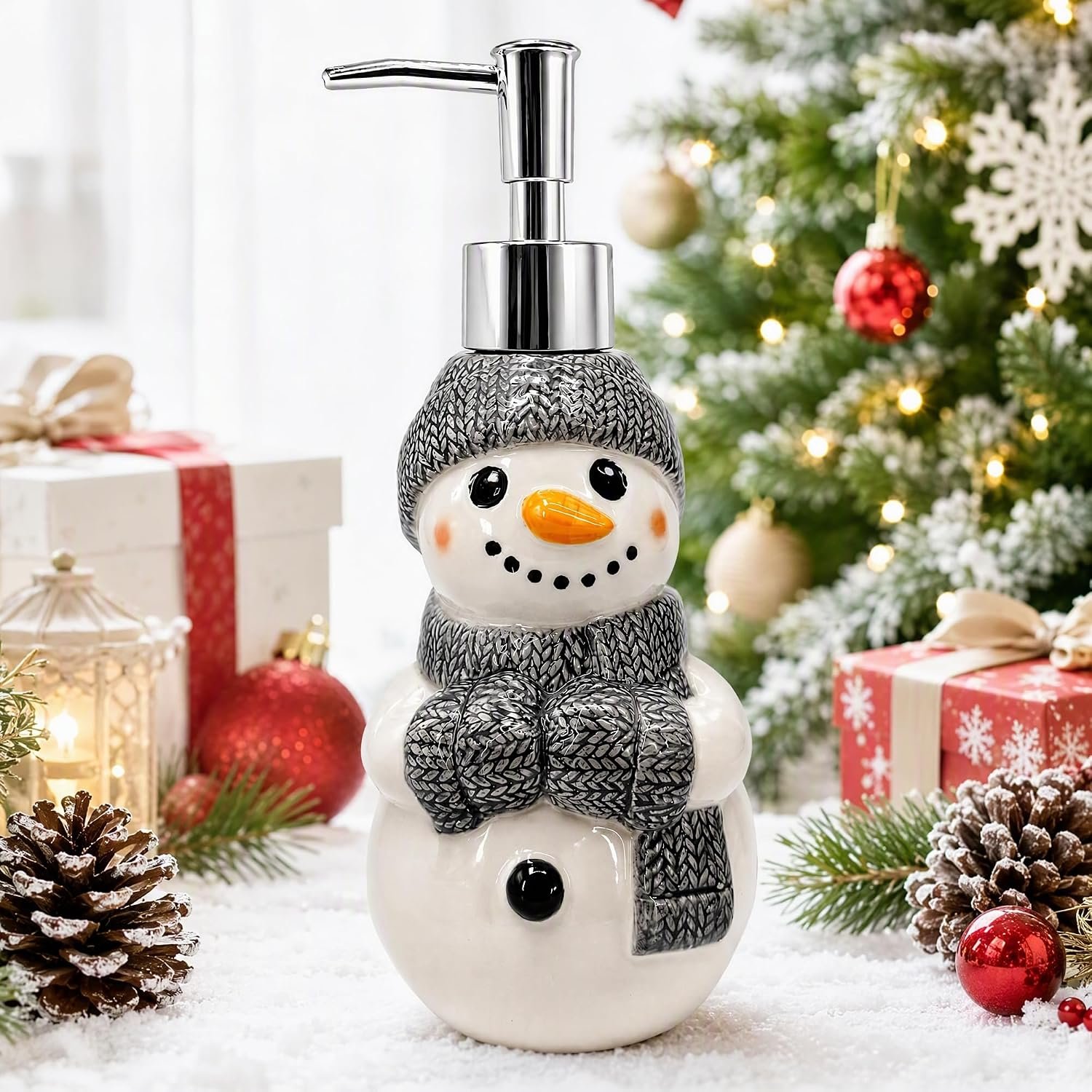 Christmas Snowman Ceramic Soap Dispenser with Metal Pump