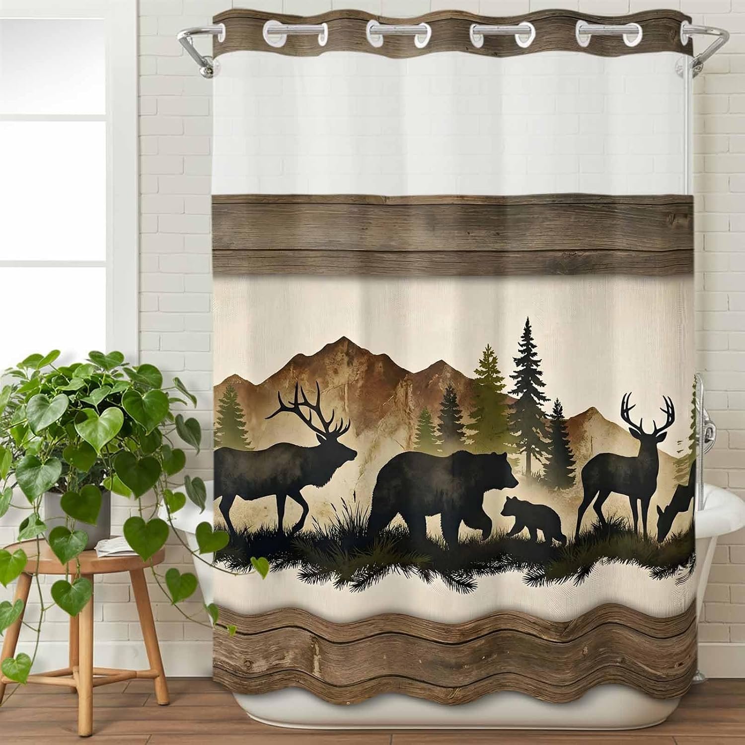 Forest Animal Silhouette Shower Curtain with Snap-In Liner, 60x72 Inch