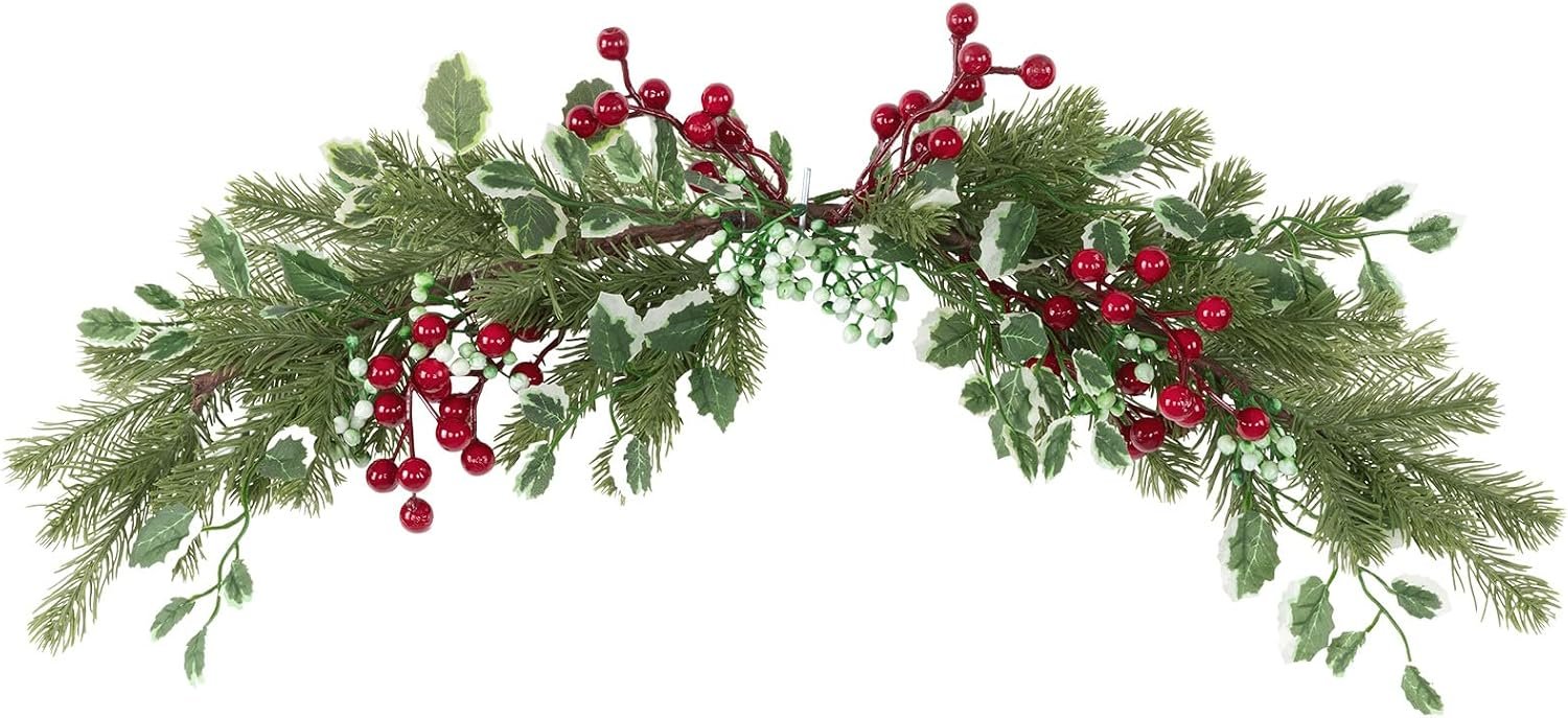 Topotdor Artificial Christmas Swag with Frosted Pine Branches, 23.6 Inch
