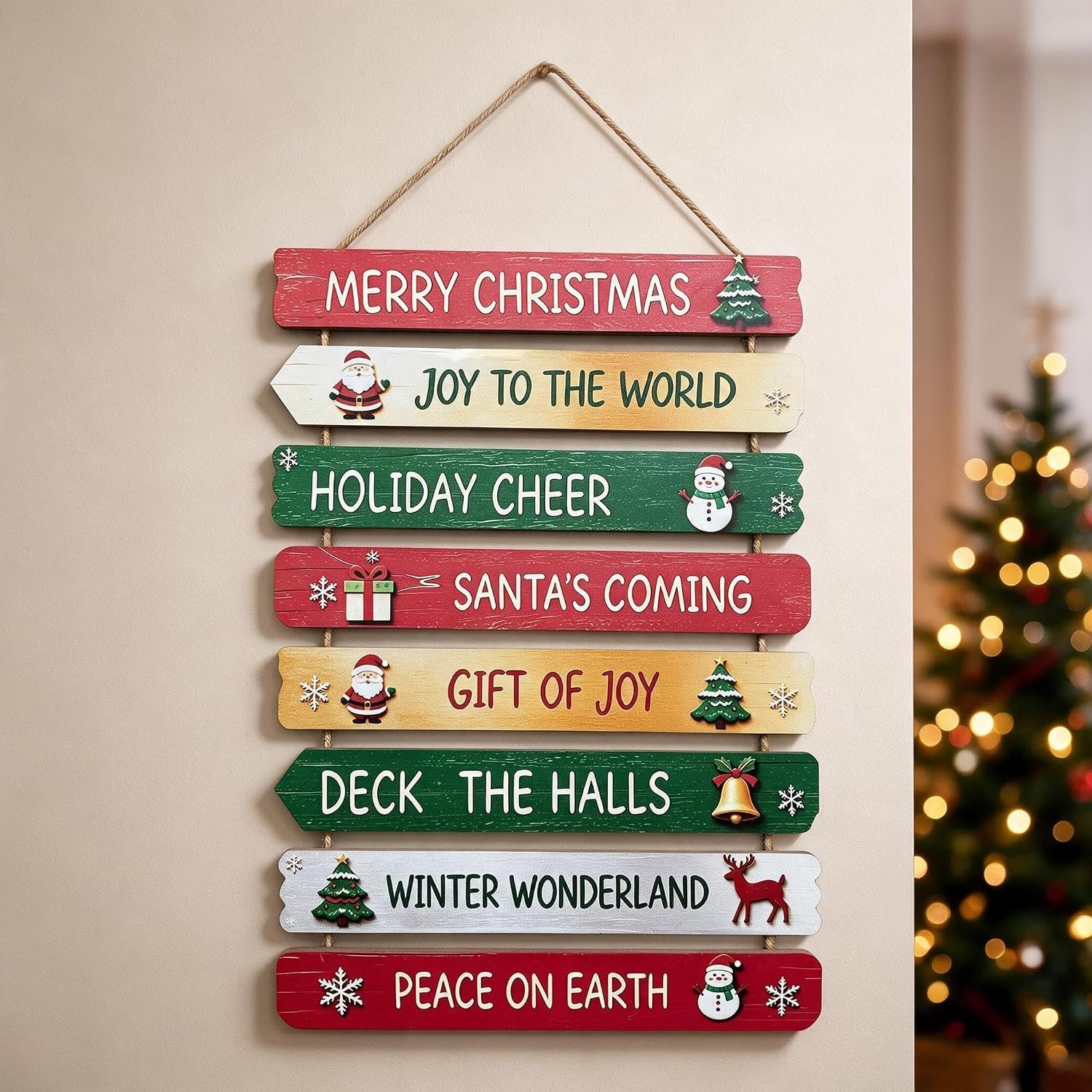 Merry Christmas Hanging Wooden Sign, Farmhouse Holiday Wall Decor
