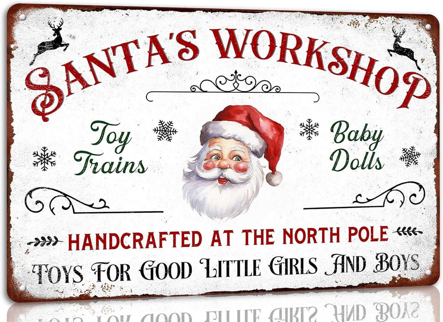 Santa's Workshop Retro Christmas Metal Tin Sign, 8x12 Inch