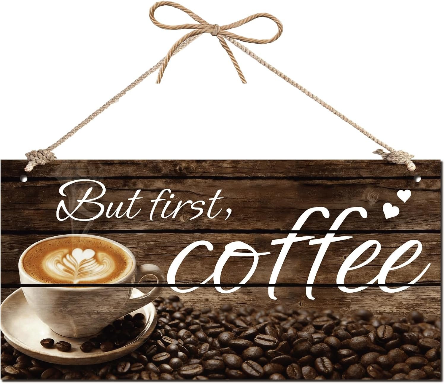 CREATCABIN But First Coffee Wood Sign, 12 x 6 Inch