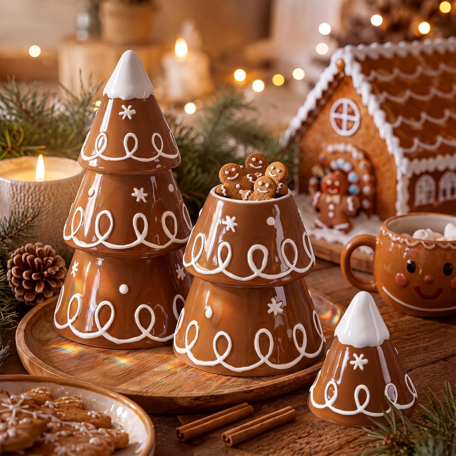 Yungyan Christmas Gingerbread Tree Cookie Jar with Lid, 8.7 Inch