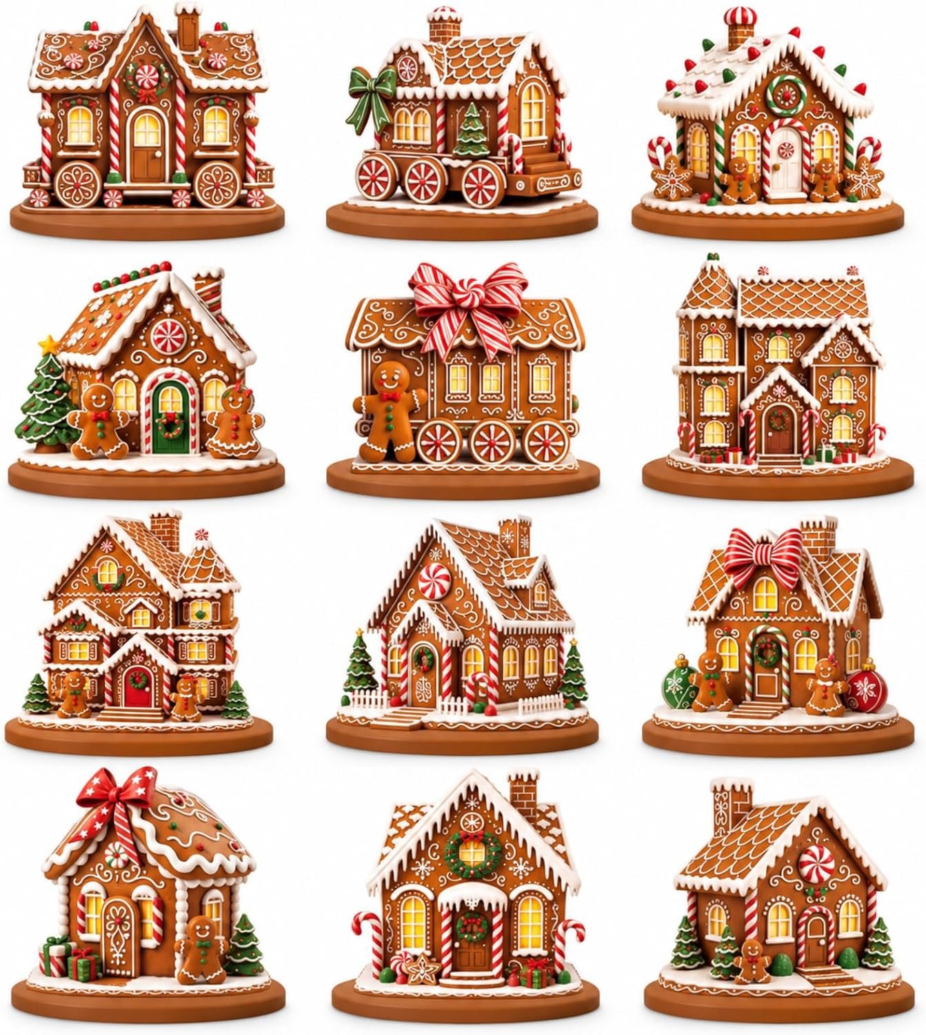 12 Pcs Christmas Gingerbread House Decor, Vintage Xmas Table Centerpiece