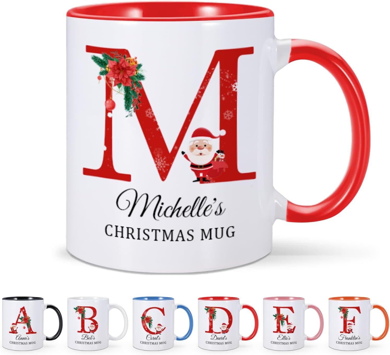Personalized Initial Christmas Ceramic Mug, Custom Letter Monogram