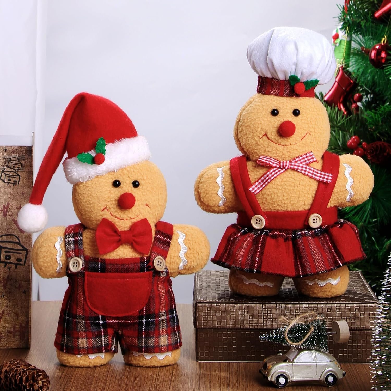 BWFY Set of 2 Gingerbread Man Christmas Decorations with Chef Hat