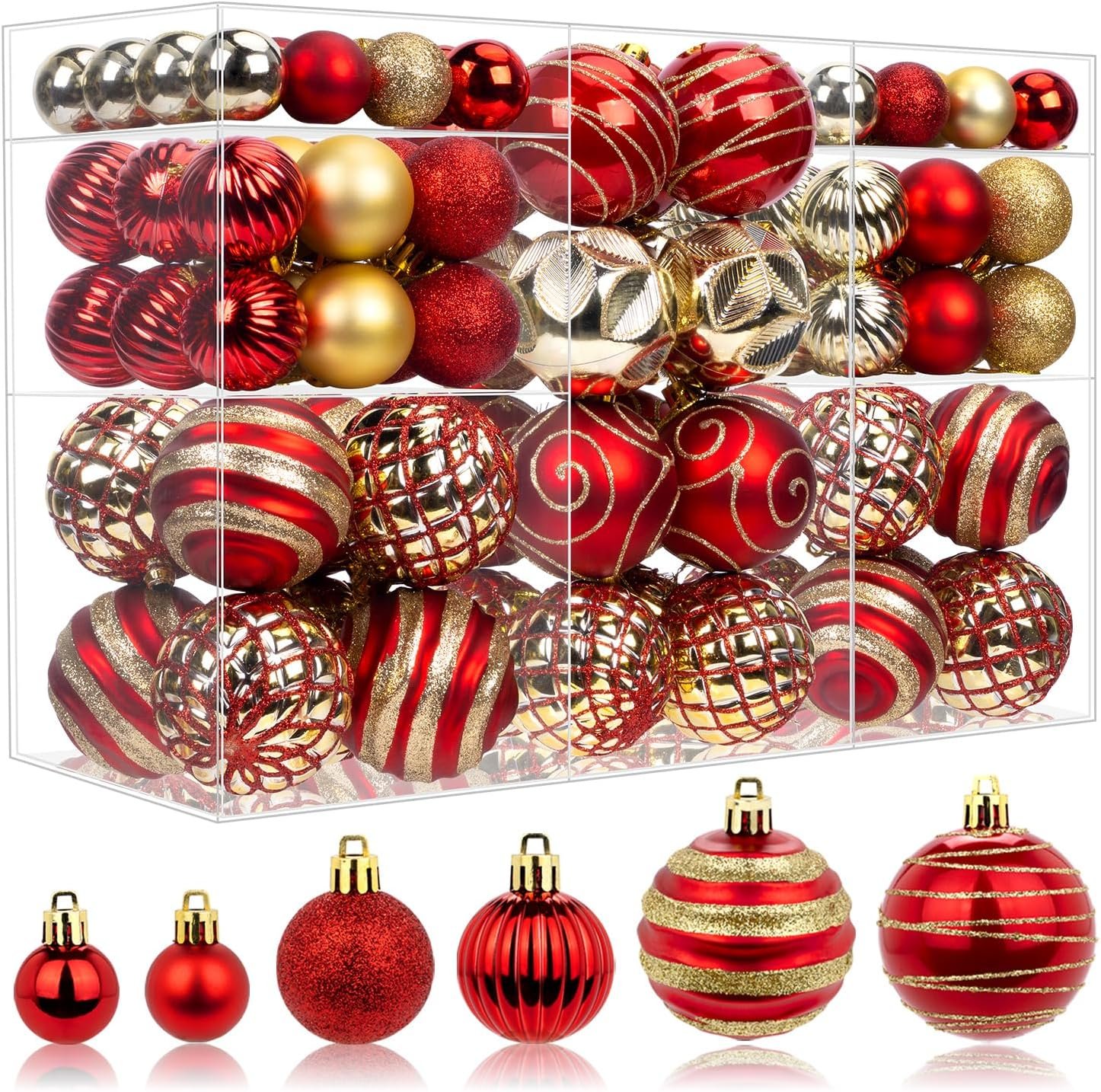100 Pack Red and Gold Christmas Ball Ornaments, Hand-Painted Shatterproof