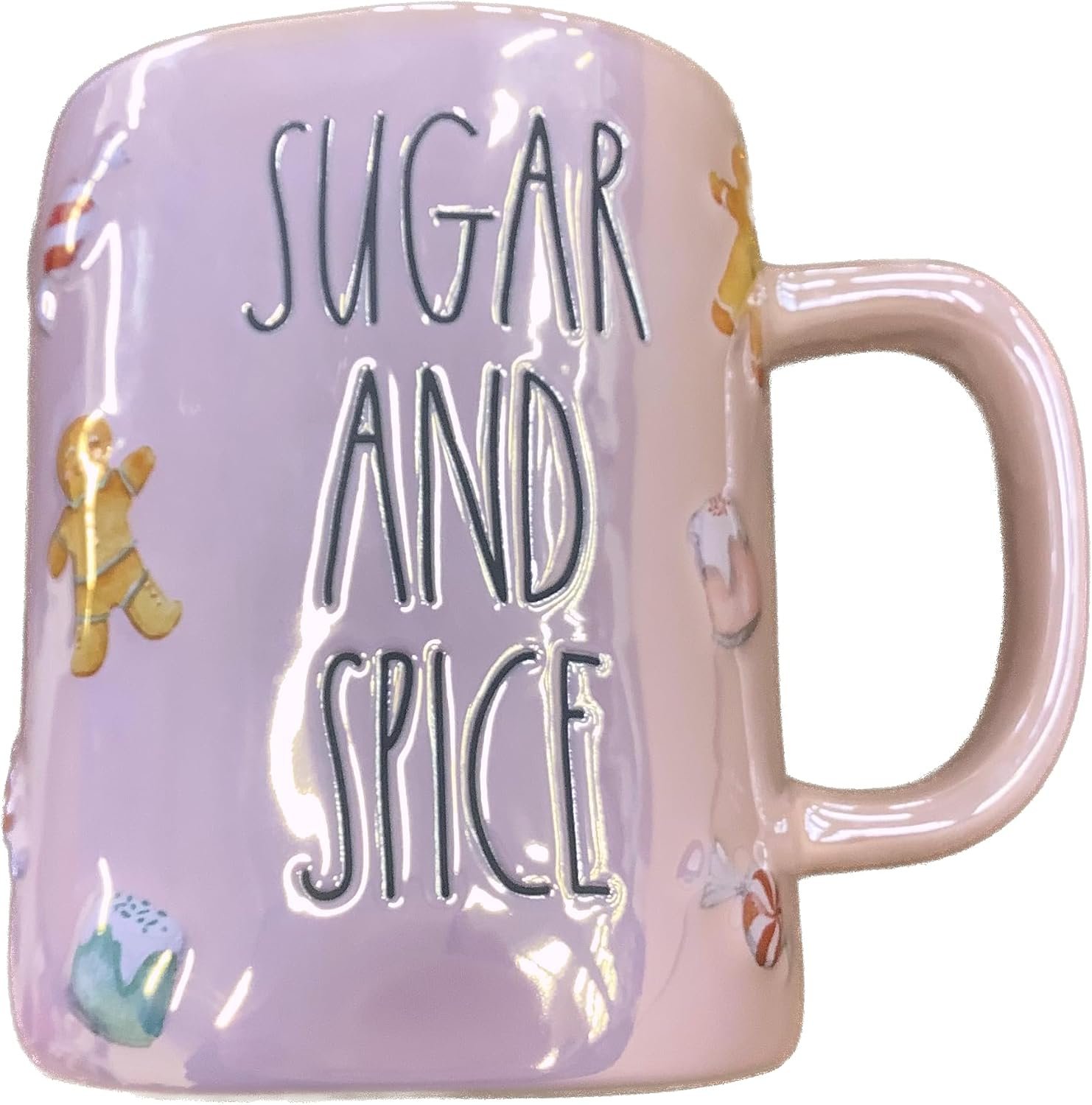 Rae Dunn Christmas Mug, Sugar and Spice, Light Pink Iridescent, 14 oz