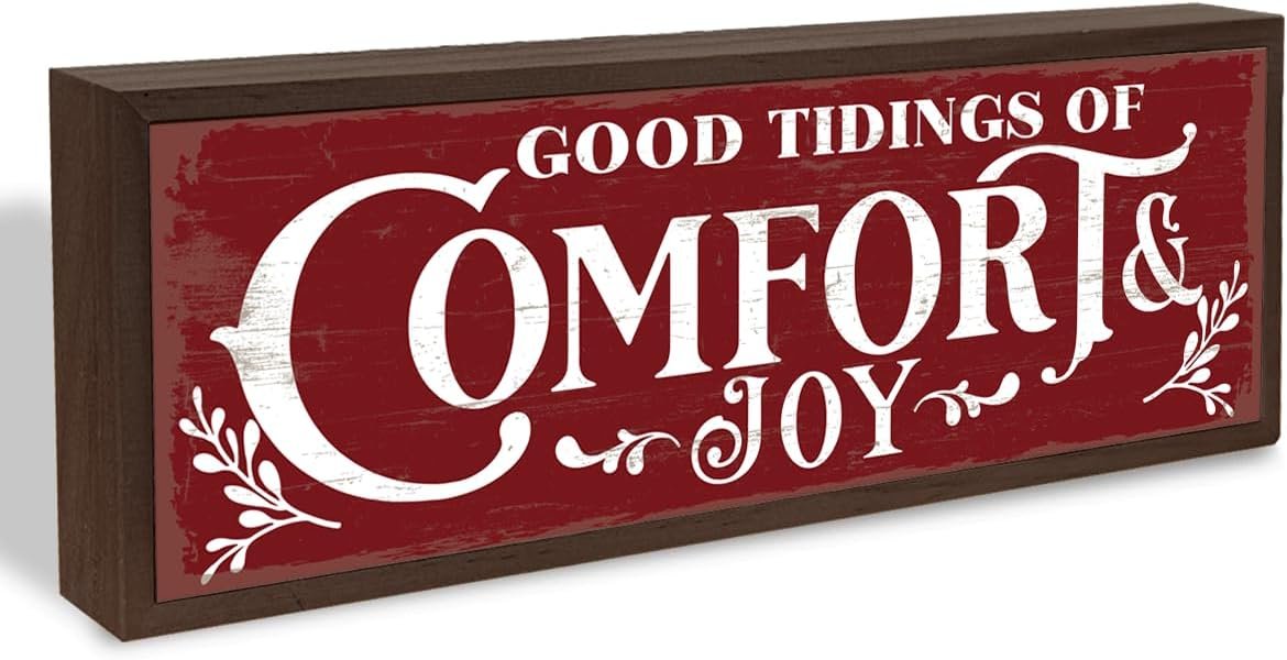 Rustic Good Tidings of Comfort and Joy Farmhouse Wood Sign, 9.5x3.1 Inch