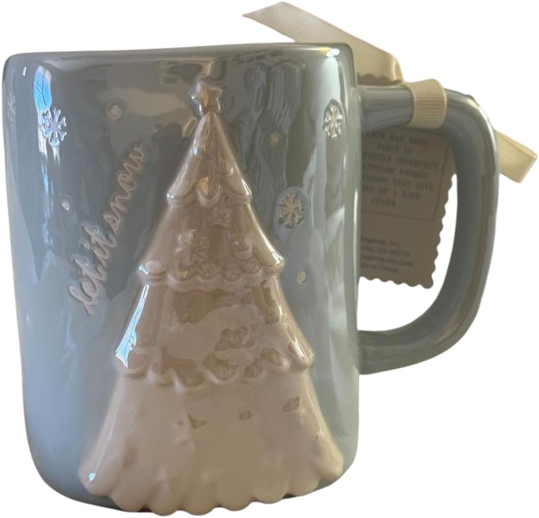 Rae Dunn Let It Snow Ceramic Mug, Blue Iridescent, 16 oz