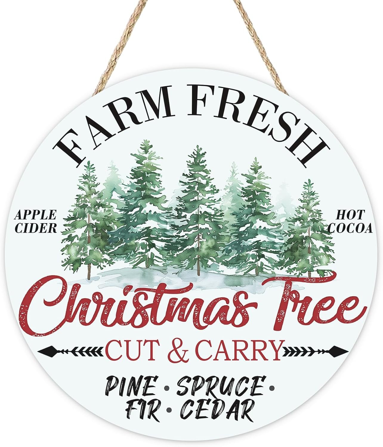Farm Fresh Christmas Tree Door Sign, 12 Inch Round Rustic Farmhouse