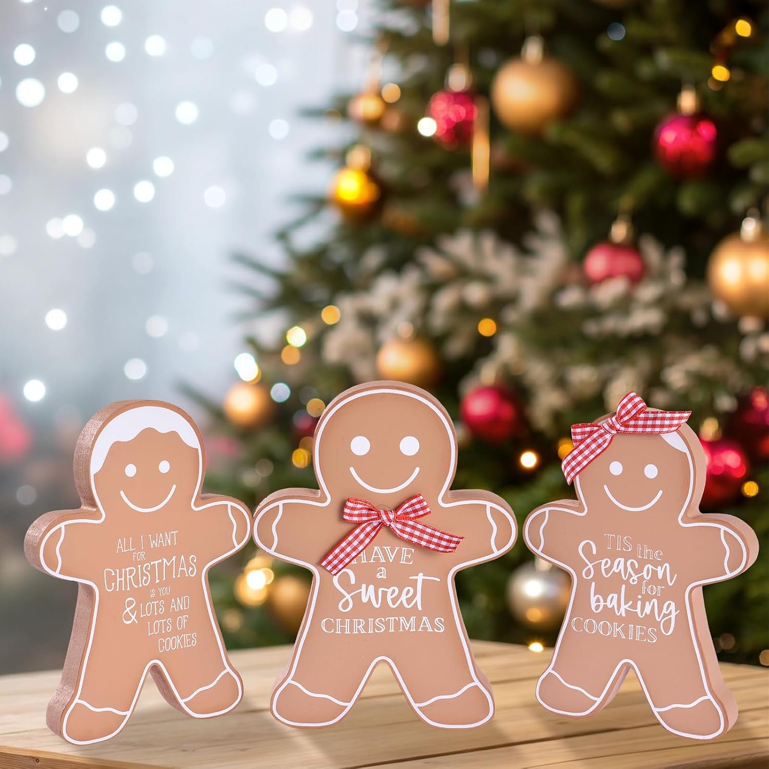 GHOSTMAGIC Gingerbread Man Christmas Wooden Table Decor, Set of 3