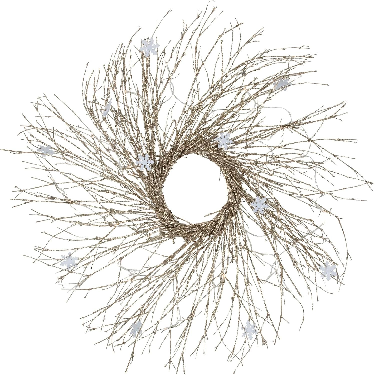 Northlight Pre-Lit Champagne Gold Glittered Twig Christmas Wreath, 42"