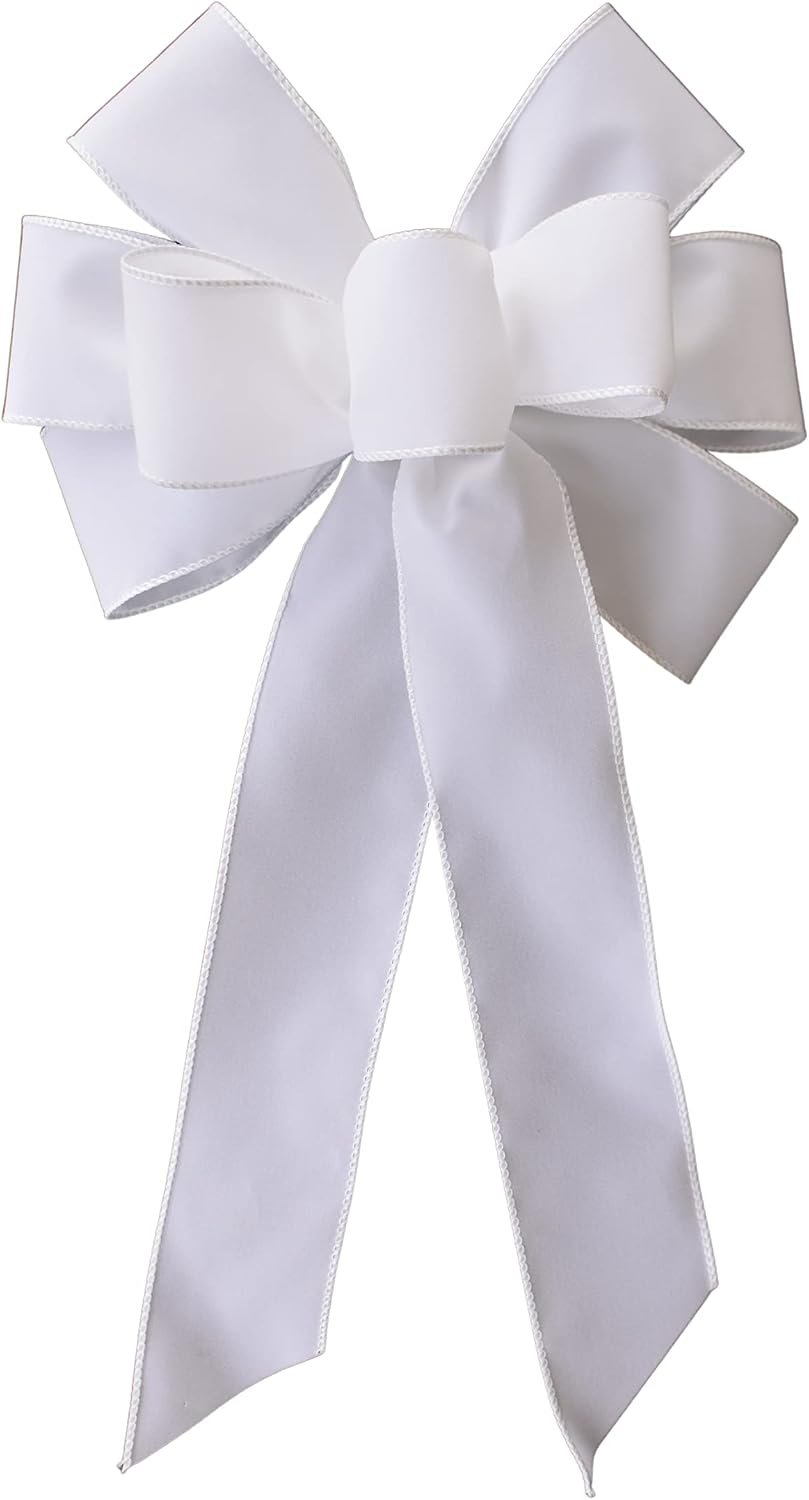 Large 10" Wired White Velvet Outdoor Wreath Bow