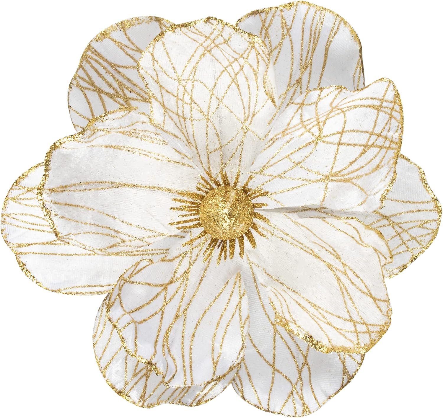 KI Store Velvet Magnolia Flower Picks, White and Gold, Pack of 6