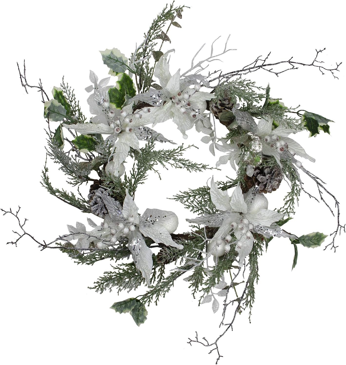Northlight Iced White Poinsettia Artificial Christmas Wreath, 22 in