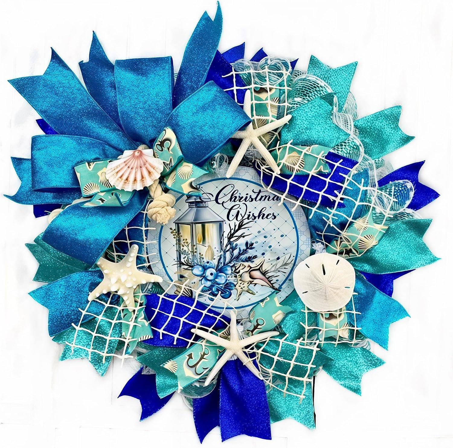 Artisan Coastal Nautical Christmas Wreath with Starfish and Sand Dollar
