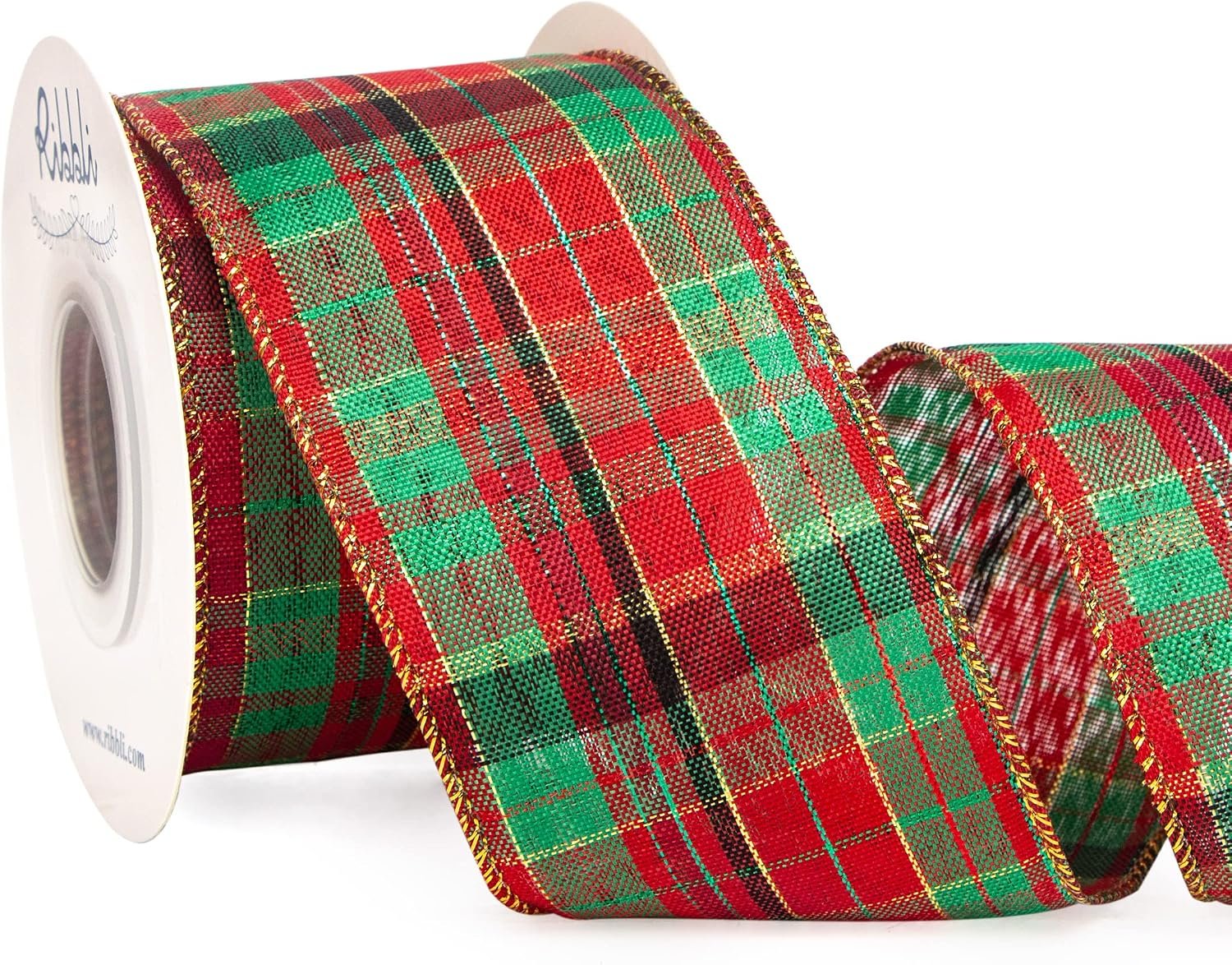 Ribbli Christmas Plaid Wired Ribbon, Red and Green, 10 Yards
