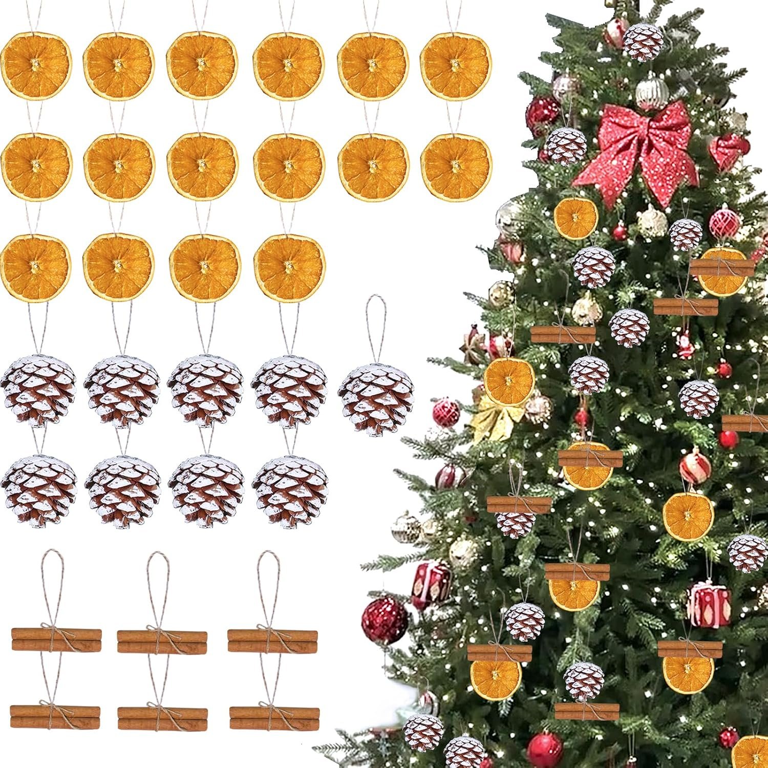 27 Pcs Christmas Ornament Kit with Pinecones, Dried Orange Slices, Cinnamon Sticks